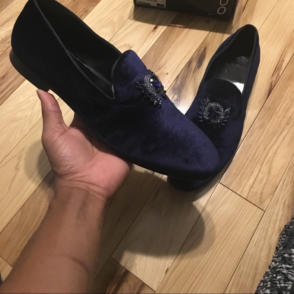 Dark blue sued loafers/ dress shoes